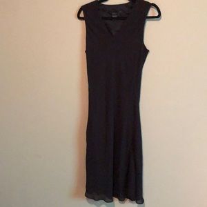Simple V-necked black silk dress